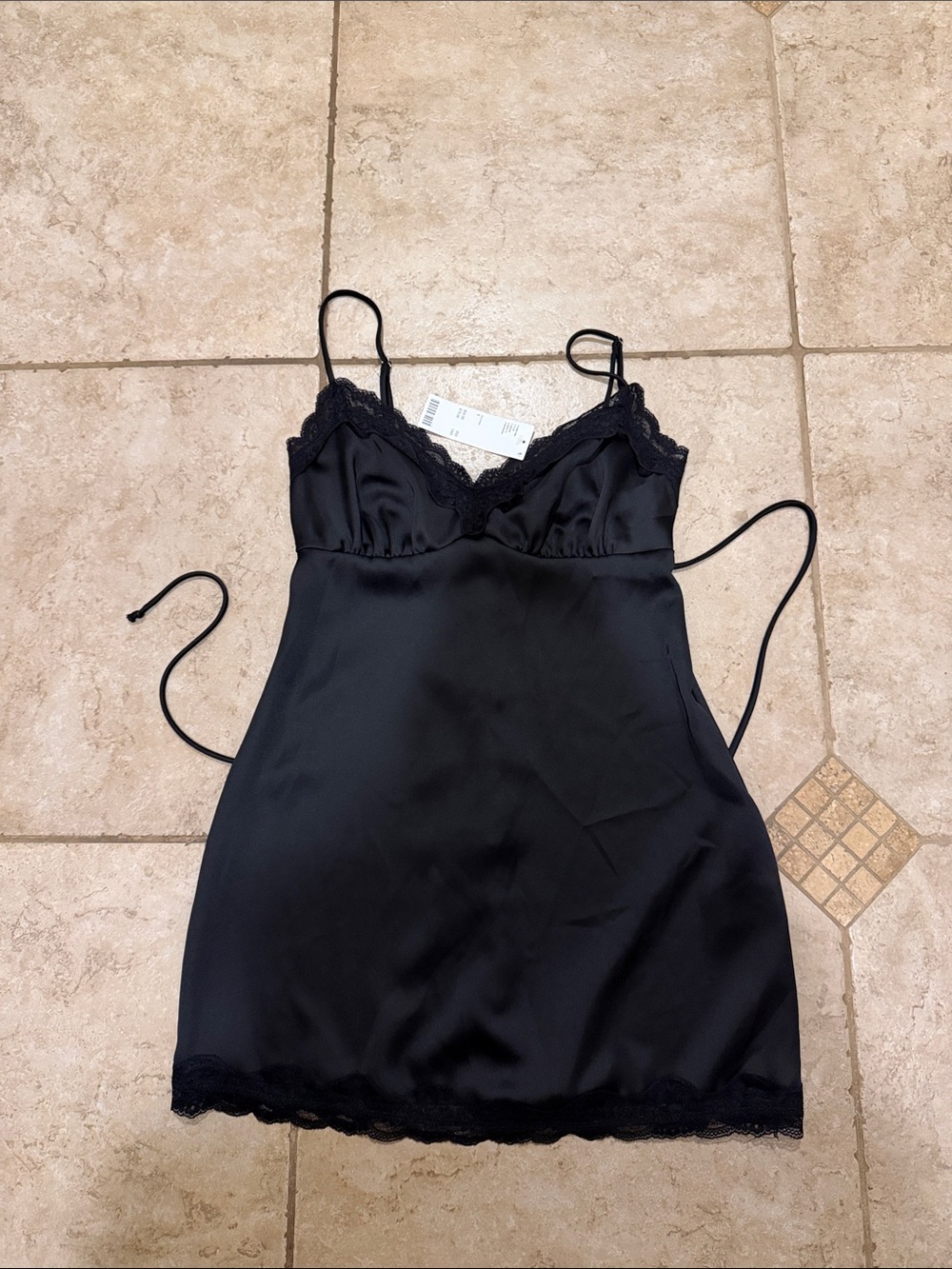 URBAN OUTFITTERS Black Lace Trim Satin Chemise - Women Intimates